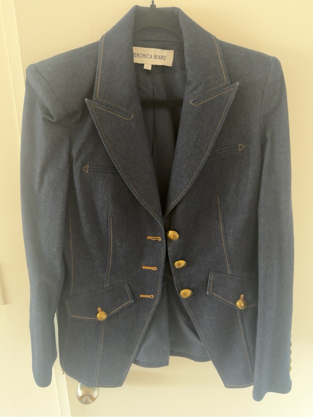 Veronica Beard Dark Navy Denim Blazer with Gold Buttons size 4